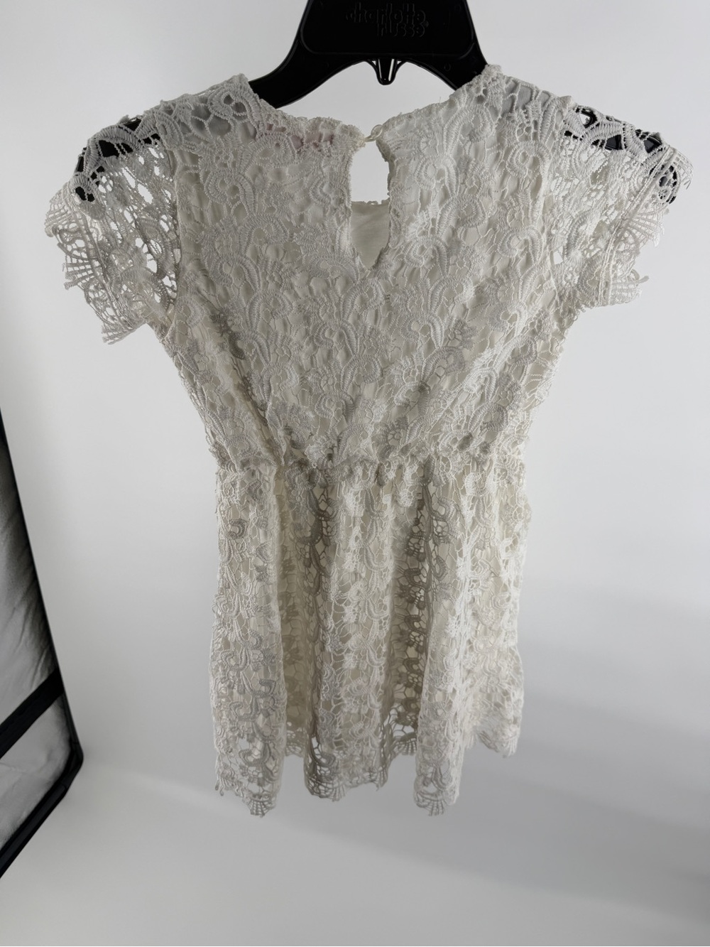 BCBGirls Cream Lace Short Flutter Sleeve Dress - Picture 5 of 9